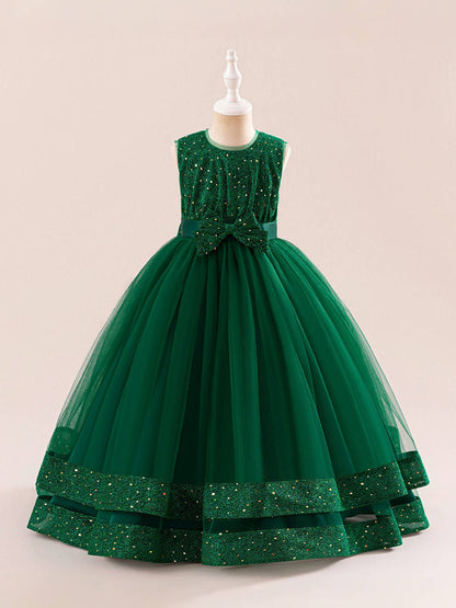 A-Line/Princess Scoop Sleeveless Sequin Christmas Dresses for Girls