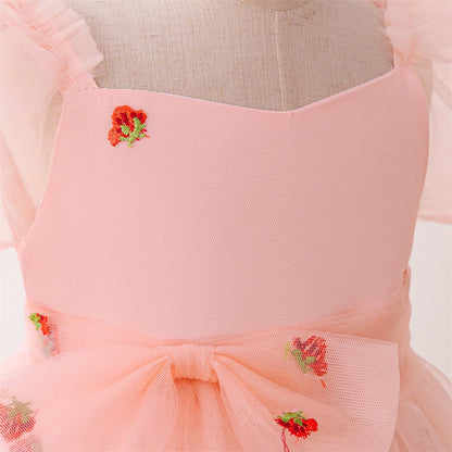 Ball Gown Scoop Puff Sleeves Flower Girl Dresses with Bow Knot