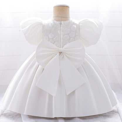 Ball Gown Scoop Puff Sleeves Flower Girl Dresses with Solid Flowers