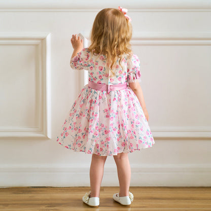 Ball Gown Scoop Puff Sleeves Ruched Flower Girl Dresses