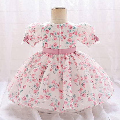 Ball Gown Scoop Puff Sleeves Ruched Flower Girl Dresses