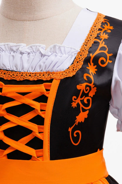 Ball Gown Square Neck Short Puff Sleeves Tea-Length Halloween Dresses for Girls With Bowknot & Pleats