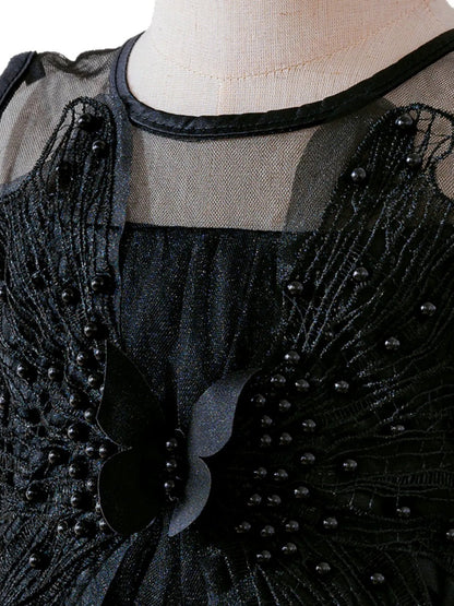 Ball Gown Crew-Neck Sleeveless Knee-Length Halloween Dresses for Girls With Applique & Beadings