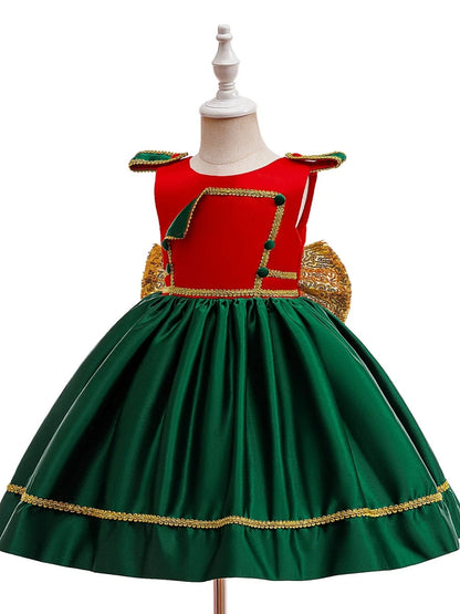A-Line/Princess Scoop Flutter Sleeves Christmas Dresses for Girls WIth Bowknot