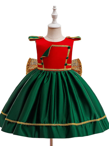 A-Line/Princess Scoop Flutter Sleeves Christmas Dresses for Girls WIth Bowknot