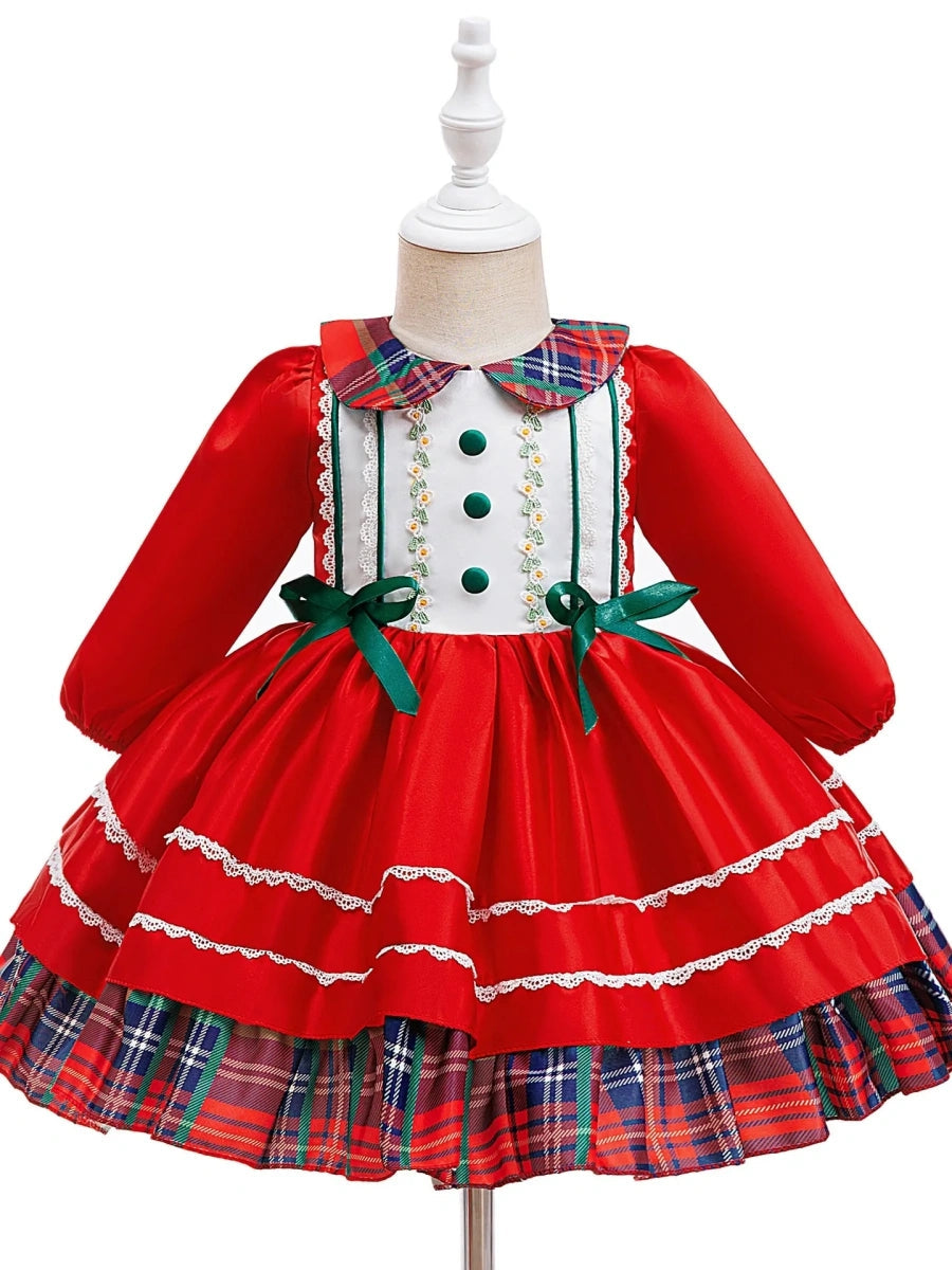 A-Line/Princess Peter Pan Collar Long Sleeves Christmas Dresses for Girls With Bowknot