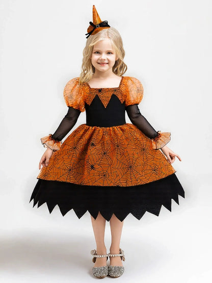 Printed A-Line/Princess Square Neck Long Sleeves Knee-Length Halloween Dresses for Girls