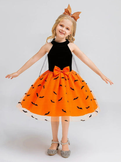 Ball Gown Scoop Neck Sleeveless Knee-Length Halloween Dresses for Girls With Sash