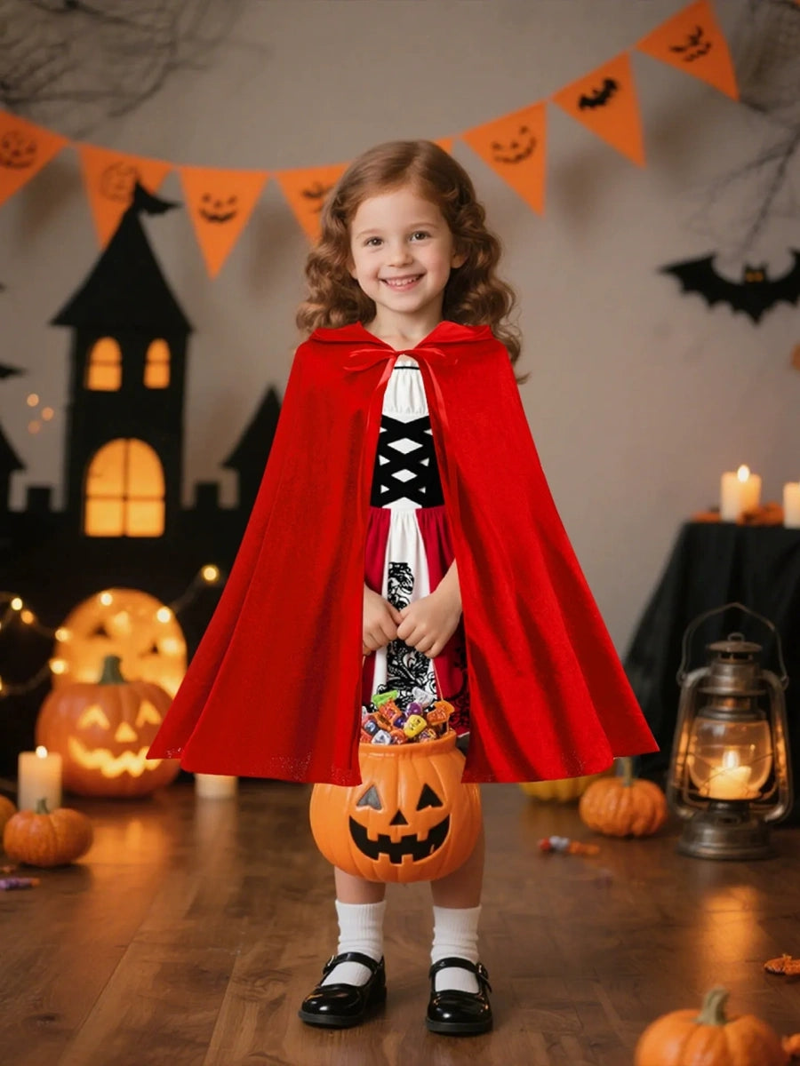 A-Line/Princess Square Neck Sleeveless Knee-Length Halloween Dresses for Girls With Hooded Cape
