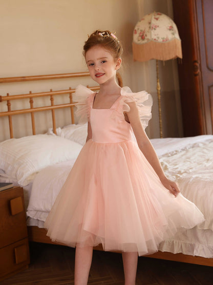 A-Line/Princess Square Neck Flying Sleeves Flower Girl Dresses with Ruffles