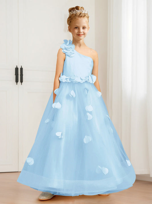 A-Line/Princess One-Shoulder Floral Tulle Flower Girl Dresses