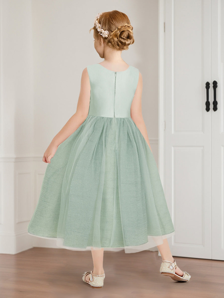 Ball-Gown/Princess Scoop Satin Tulle Girl Party Dresses with Bow & Ruffles