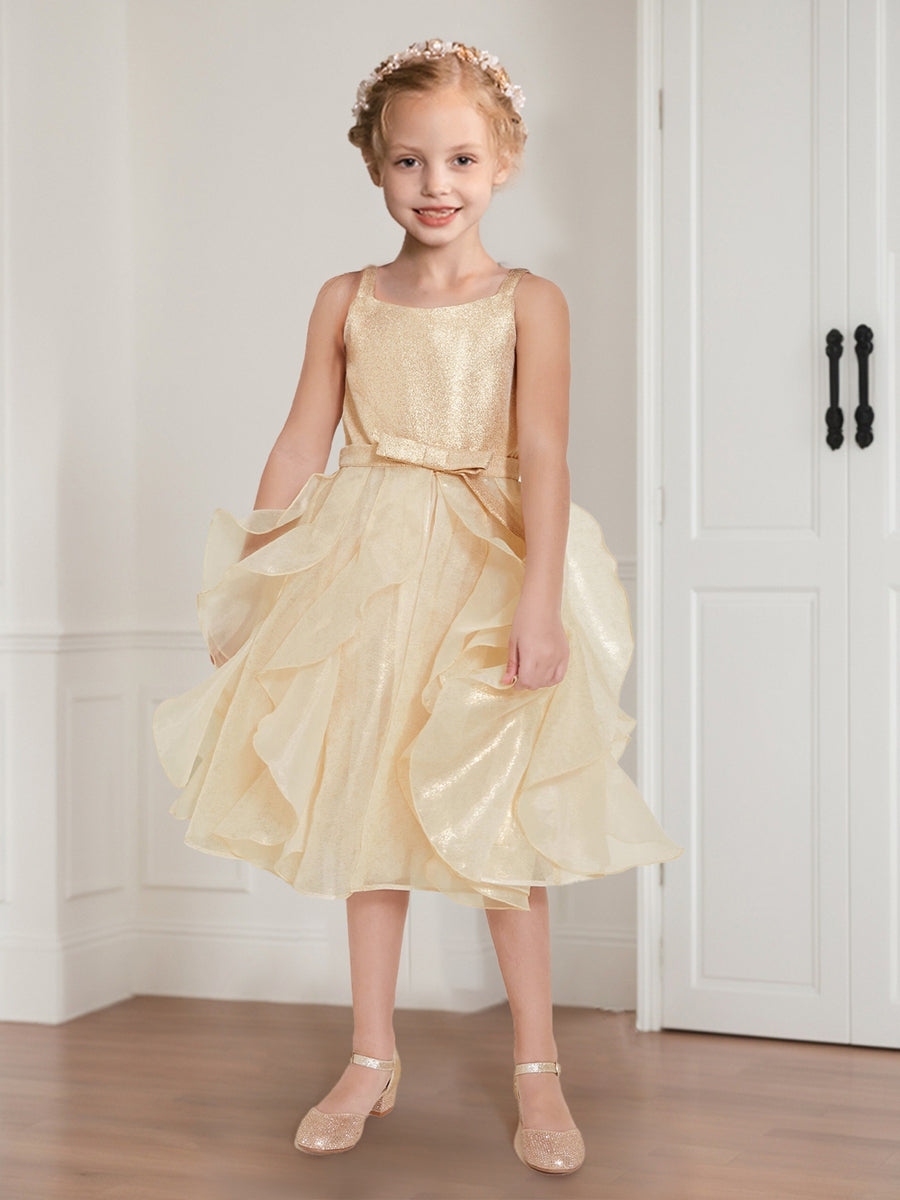 Ball-Gown/Princess Sparkle Scoop Knee-Length Flower Girl Dresses with Ruffles