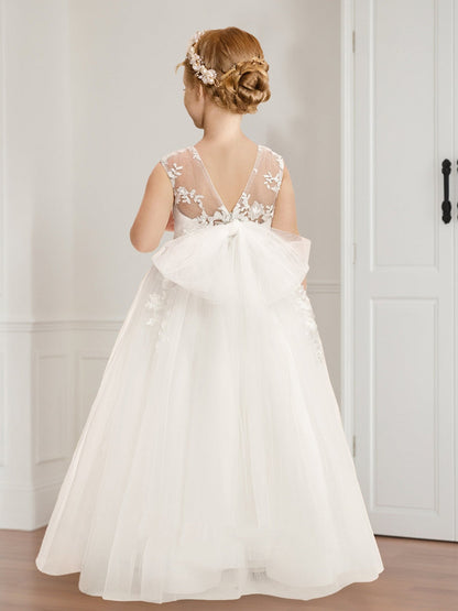 A-Line/Princess Scoop Floor-Length Sleeveless Flower Girl Dresses With Beading Sequins