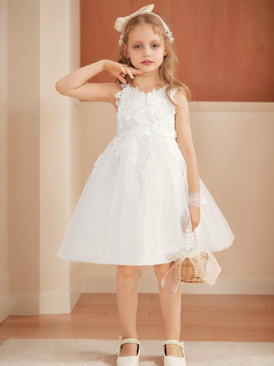 Tulle A-Line/Princess Scoop Knee-Length Sleeveless Flower Girl Dresses With Bowknot