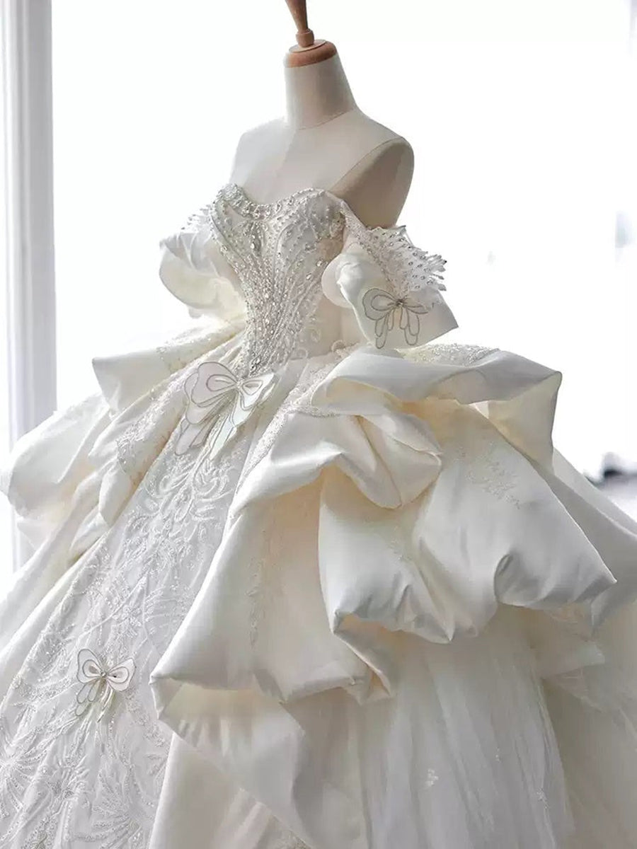 Ball Gown Off-the-Shoulder Wedding Dresses with Appliques & Beadings