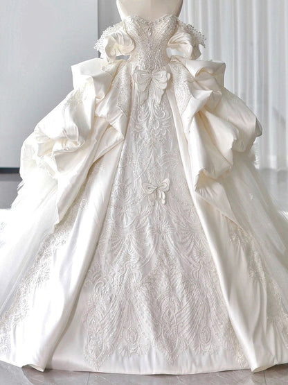 Ball Gown Off-the-Shoulder Wedding Dresses with Appliques & Beadings