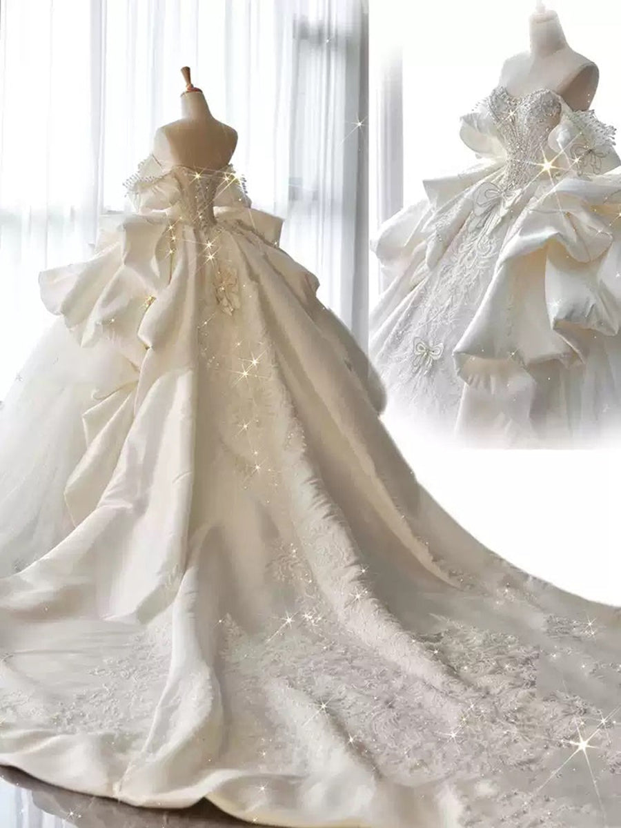 Ball Gown Off-the-Shoulder Wedding Dresses with Appliques & Beadings