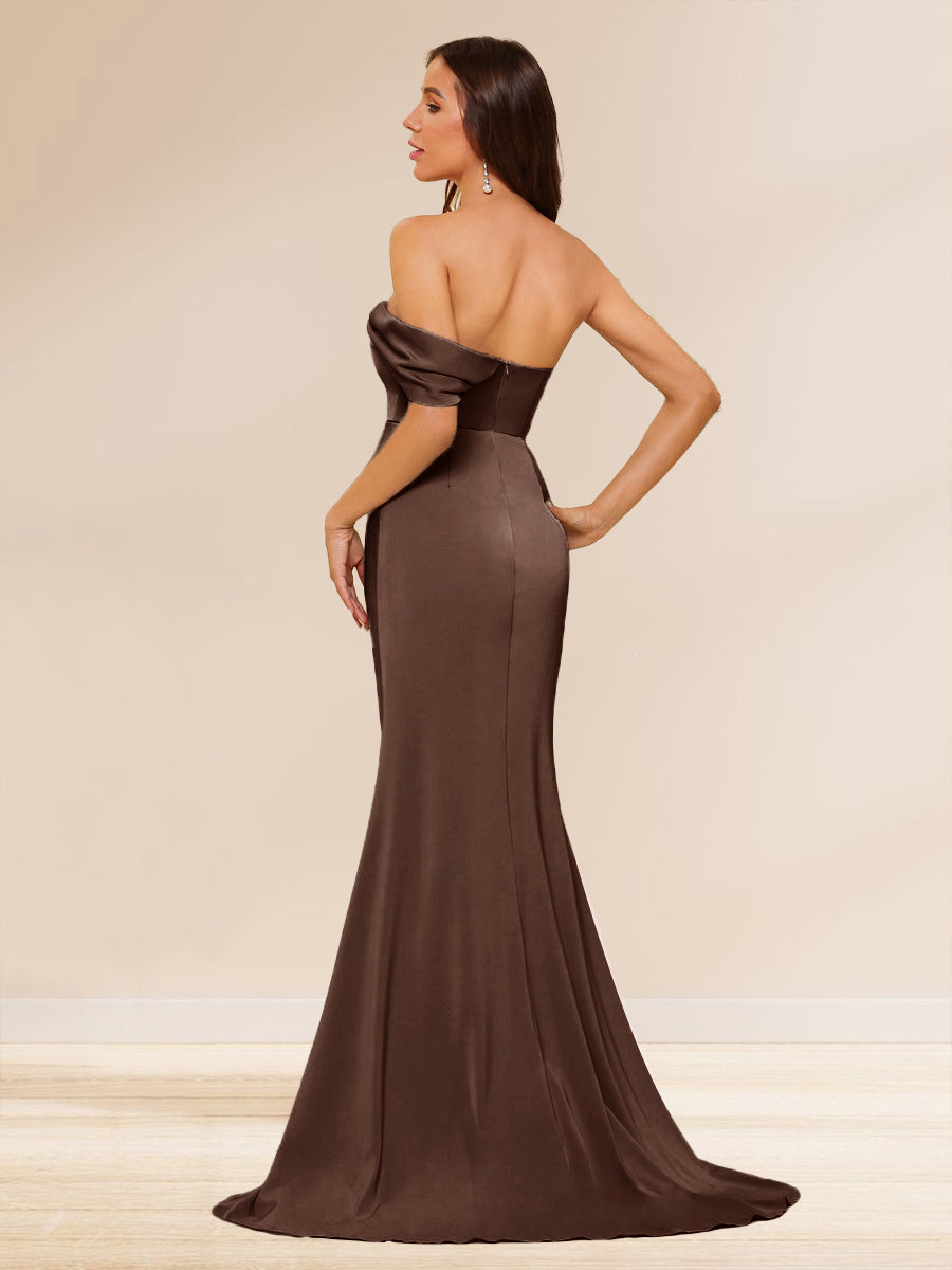 Sheath/Column Off-the-Shoulder Long Evening Dresses with Split Side