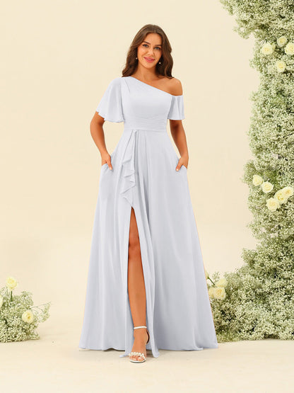 A-Line/Princess One-Shoulder Floor-Length Split Side Bridesmaid Dresses