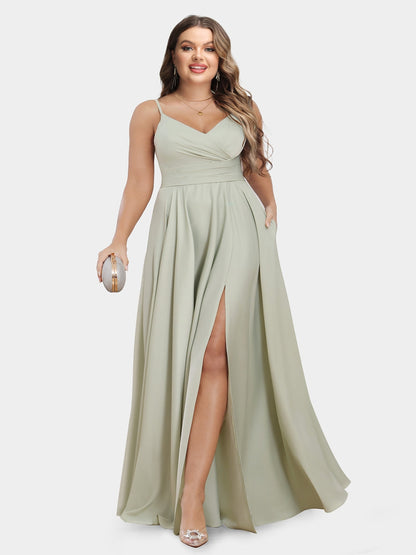 A-Line/Princess Spaghetti Straps Sleeveless Plus Size Evening Dresses with Ruched