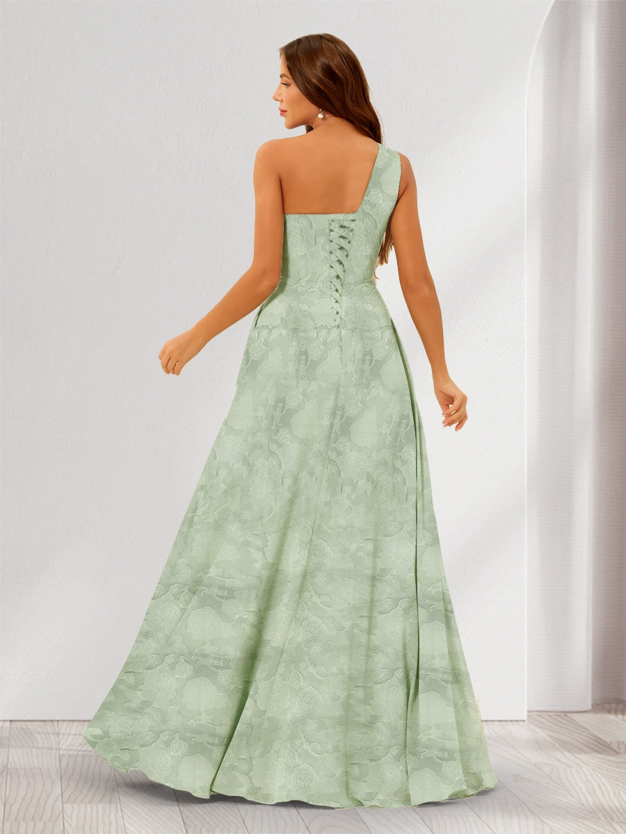 A-Line/Princess One-Shoulder Long Floral Bridesmaid Dresses with Split Side