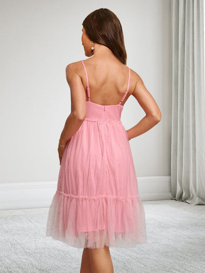 A-Line/Princess Spaghetti Straps Sleeveless Knee-Length Baby Shower Dresses with Pleats