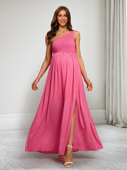 A-Line/Princess One-Shoulder Ruched Baby Shower Dresses with Split Side
