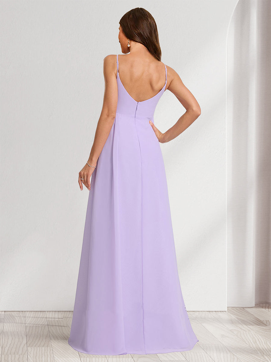 A-Line/Princess Spaghetti Straps Ruched Elegant Baby Shower Bridesmaid Dresses with Split Side