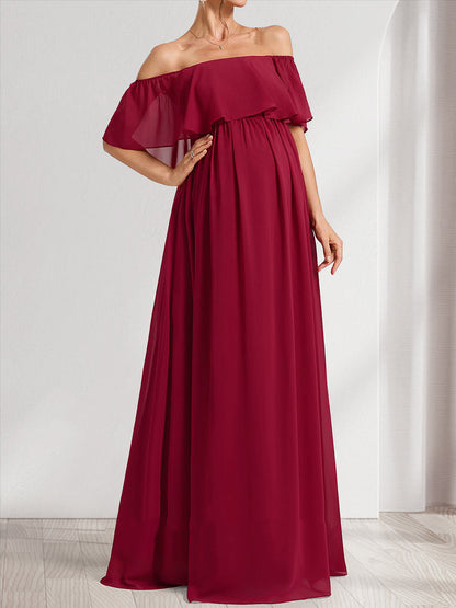 A-Line/Princess Off-the-Shoulder Ruched Long Baby Shower Bridesmaid Dresses with Ruffles