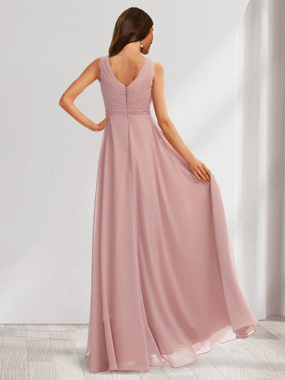 A-Line/Princess V-Neck Sleeveless Ruched Sweet Baby Shower Bridesmaid Dresses with Pleats