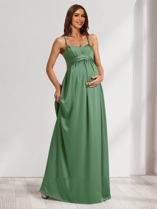 A-Line/Princess Spaghetti Straps Sleeveless Ruched Baby Shower Bridesmaid Dresses with Bow Tie