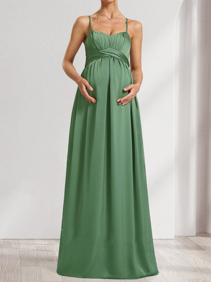 A-Line/Princess Spaghetti Straps Sleeveless Ruched Baby Shower Bridesmaid Dresses with Bow Tie