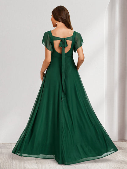 A-Line/Princess V-Neck Floor-Length Baby Shower Bridesmaid Dresses with Split Side & Straps