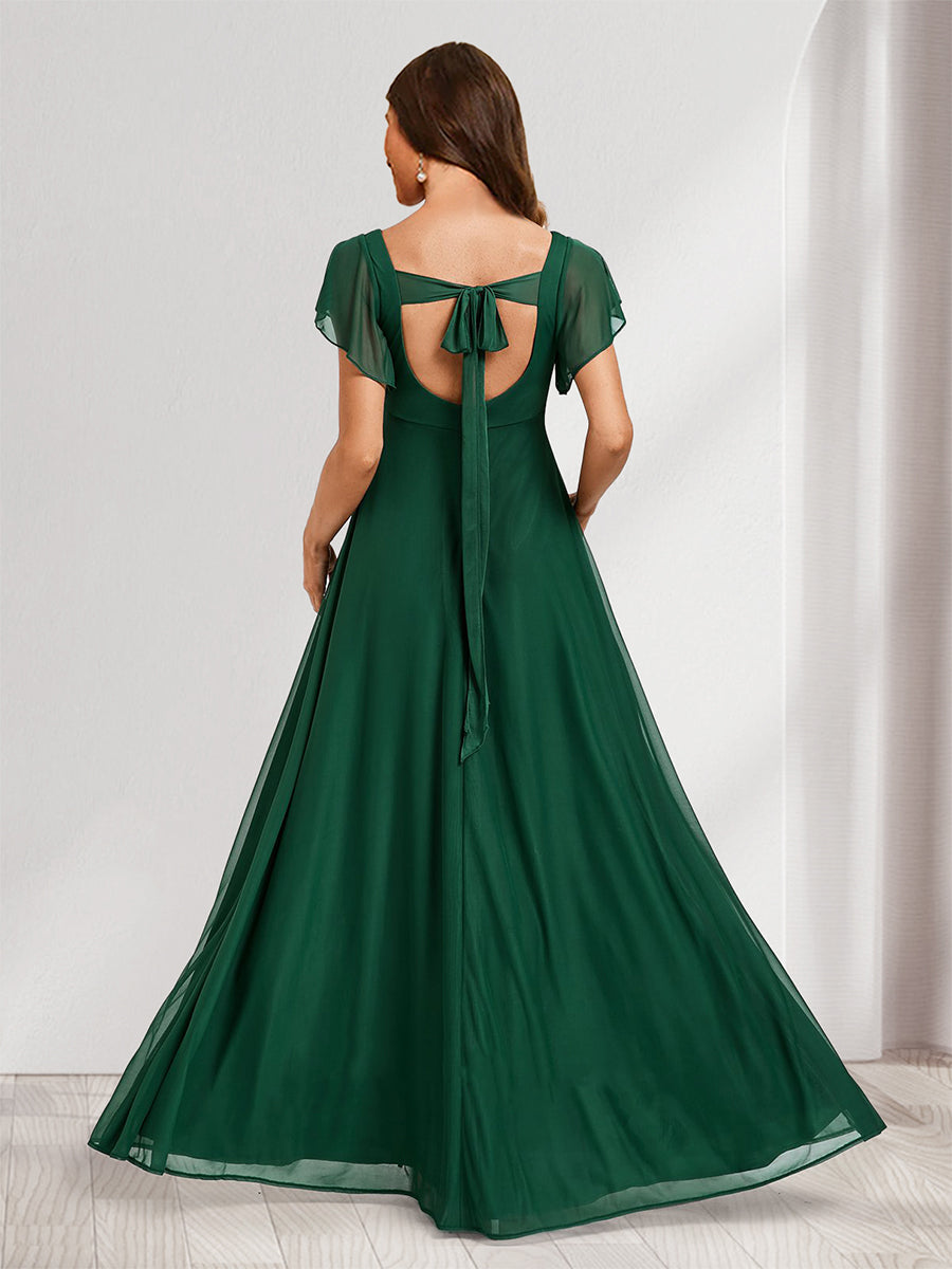 A-Line/Princess V-Neck Floor-Length Baby Shower Bridesmaid Dresses with Split Side & Straps