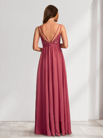 A-Line/Princess V-Neck Ruched Long Baby Shower Bridesmaid Dresses with Pleats & Appliques