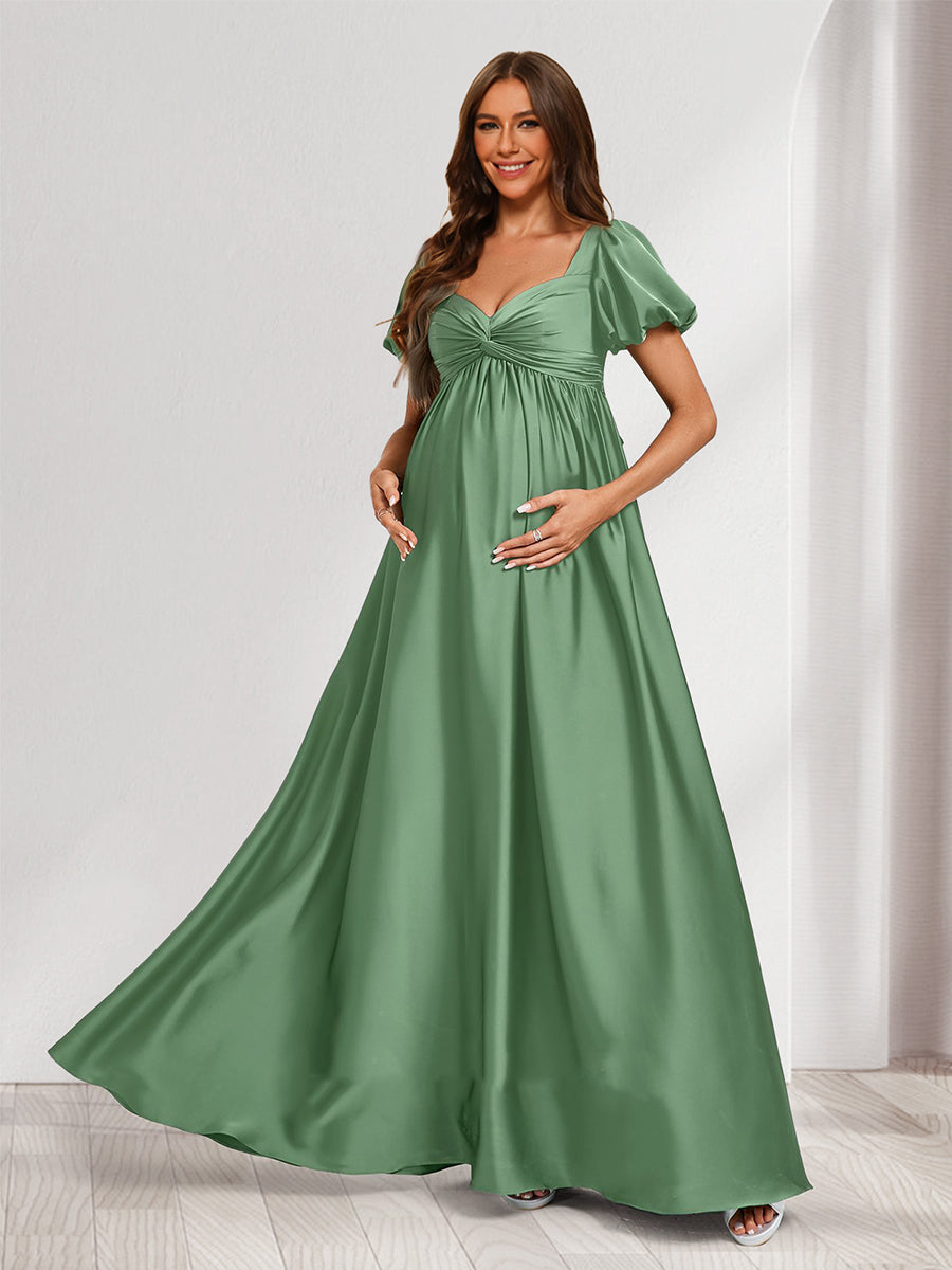 A-Line/Princess V-Neck Ruched Short Sleeves Elegant Baby Shower Bridesmaid Dresses with Pleats