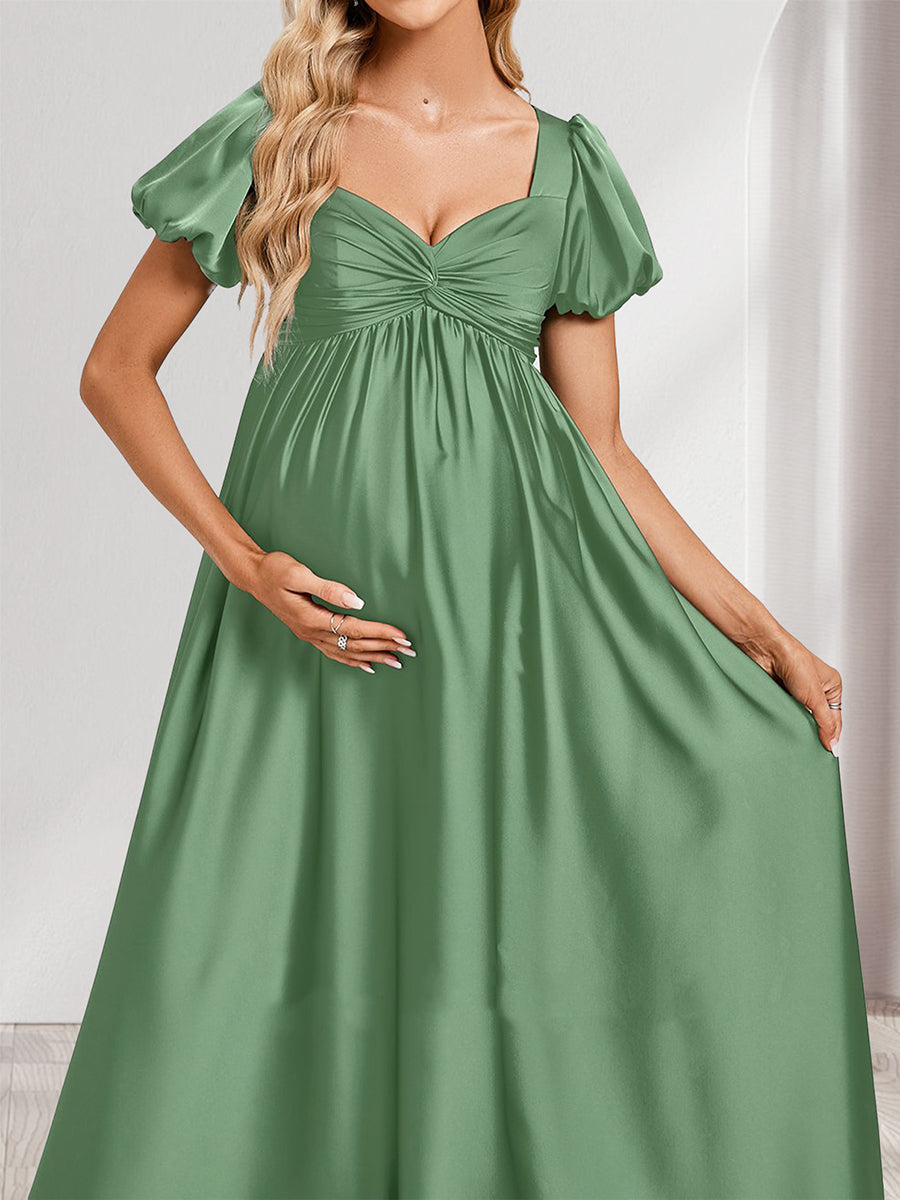 A-Line/Princess V-Neck Ruched Short Sleeves Elegant Baby Shower Bridesmaid Dresses with Pleats