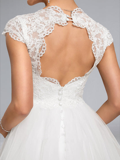 A-Line/Princess V-Neck Long Tulle Luxurious Baby Shower Wedding Dresses with Appliques