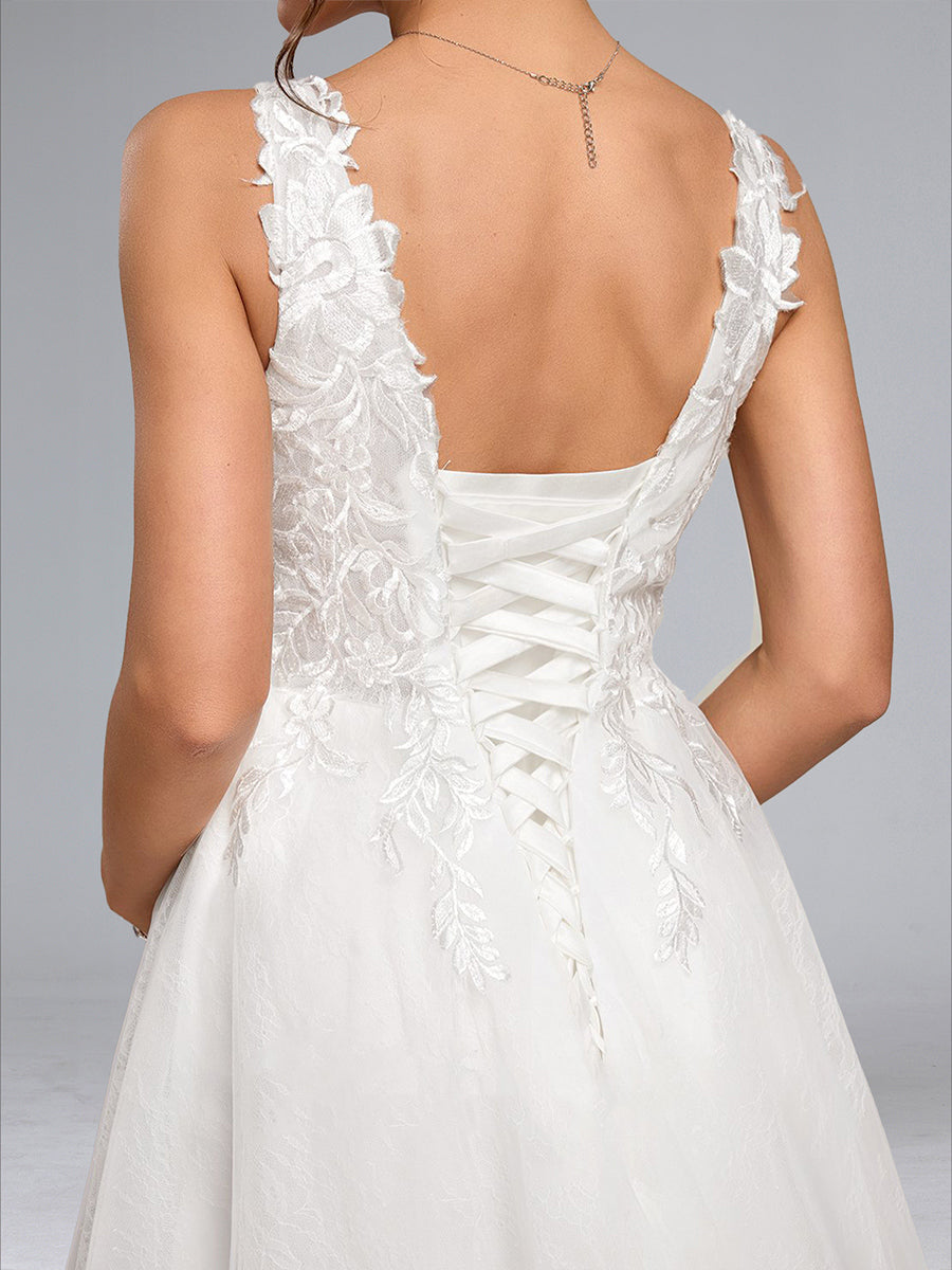 Ball Gown V-Neck Sleeveless Long Elegant Baby Shower Wedding Dresses with Appliques