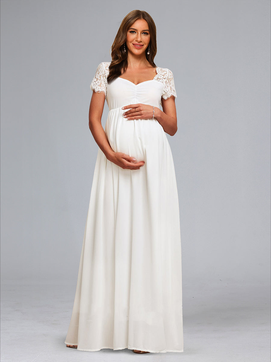 A-Line/Princess Sweetheart Short Sleeves Ruched Baby Shower Wedding Dresses with Appliques