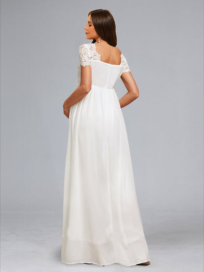 A-Line/Princess Sweetheart Short Sleeves Ruched Baby Shower Wedding Dresses with Appliques