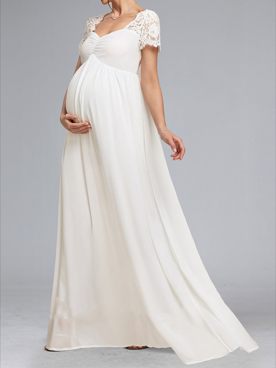 A-Line/Princess Sweetheart Short Sleeves Ruched Baby Shower Wedding Dresses with Appliques