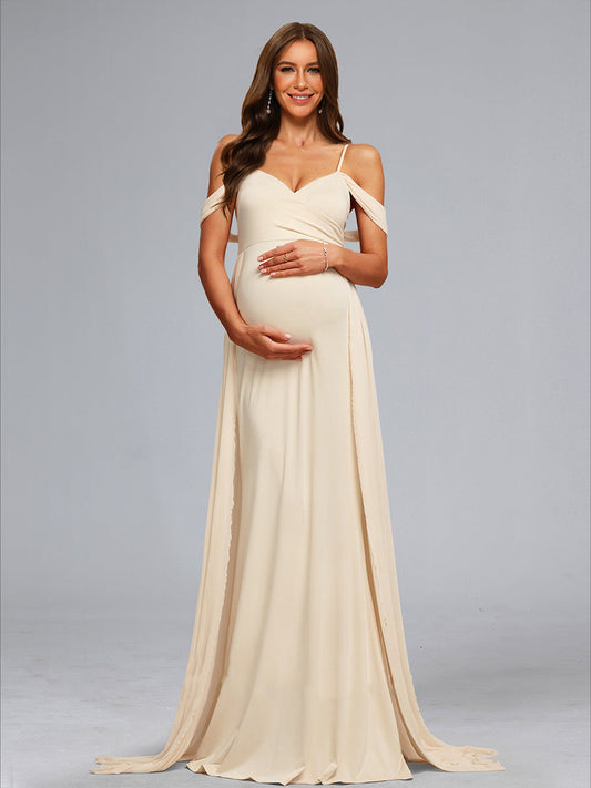 A-Line/Princess Cold Shoulder Floor-Length Baby Shower Wedding Dresses