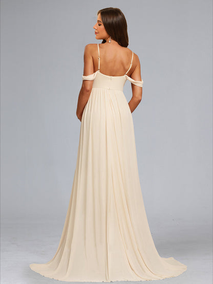 A-Line/Princess Cold Shoulder Floor-Length Baby Shower Wedding Dresses