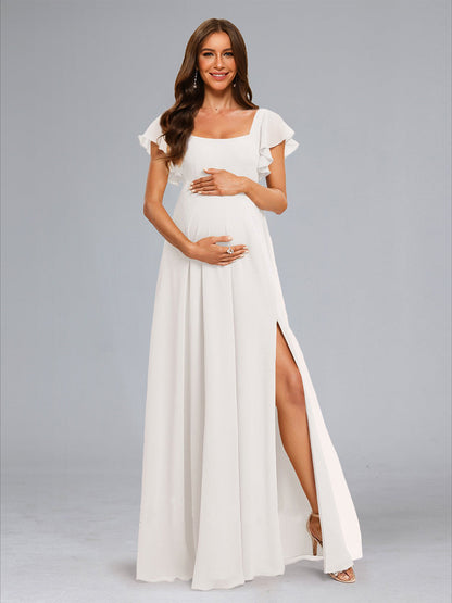 Chiffon A-Line/Princess Square Neck Baby Shower Wedding Dresses with Ruffles & Split Side