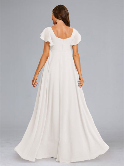 Chiffon A-Line/Princess Square Neck Baby Shower Wedding Dresses with Ruffles & Split Side