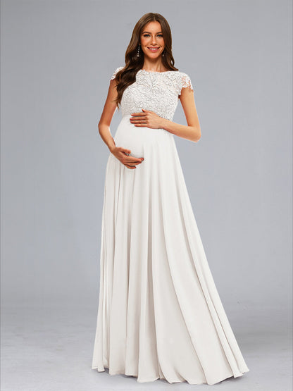 A-Line/Princess Scoop Lace Floor-Length Baby Shower Wedding Dresses with Appliques