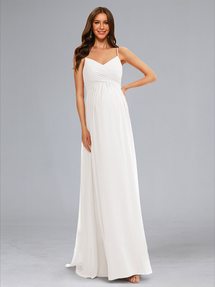 A-Line/Princess Spaghetti Straps Sleeveless Ruched Chiffon Baby Shower Wedding Dresses