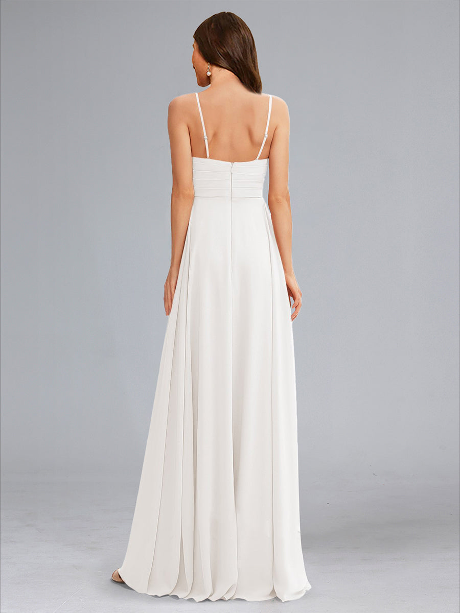 A-Line/Princess Spaghetti Straps Sleeveless Ruched Chiffon Baby Shower Wedding Dresses